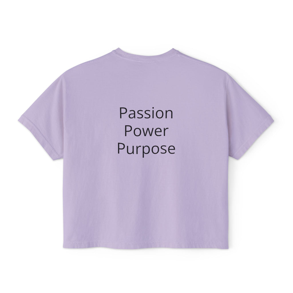 Women’s Boxy Tee — Passion Power Purpose Cropped Graphic Shirt