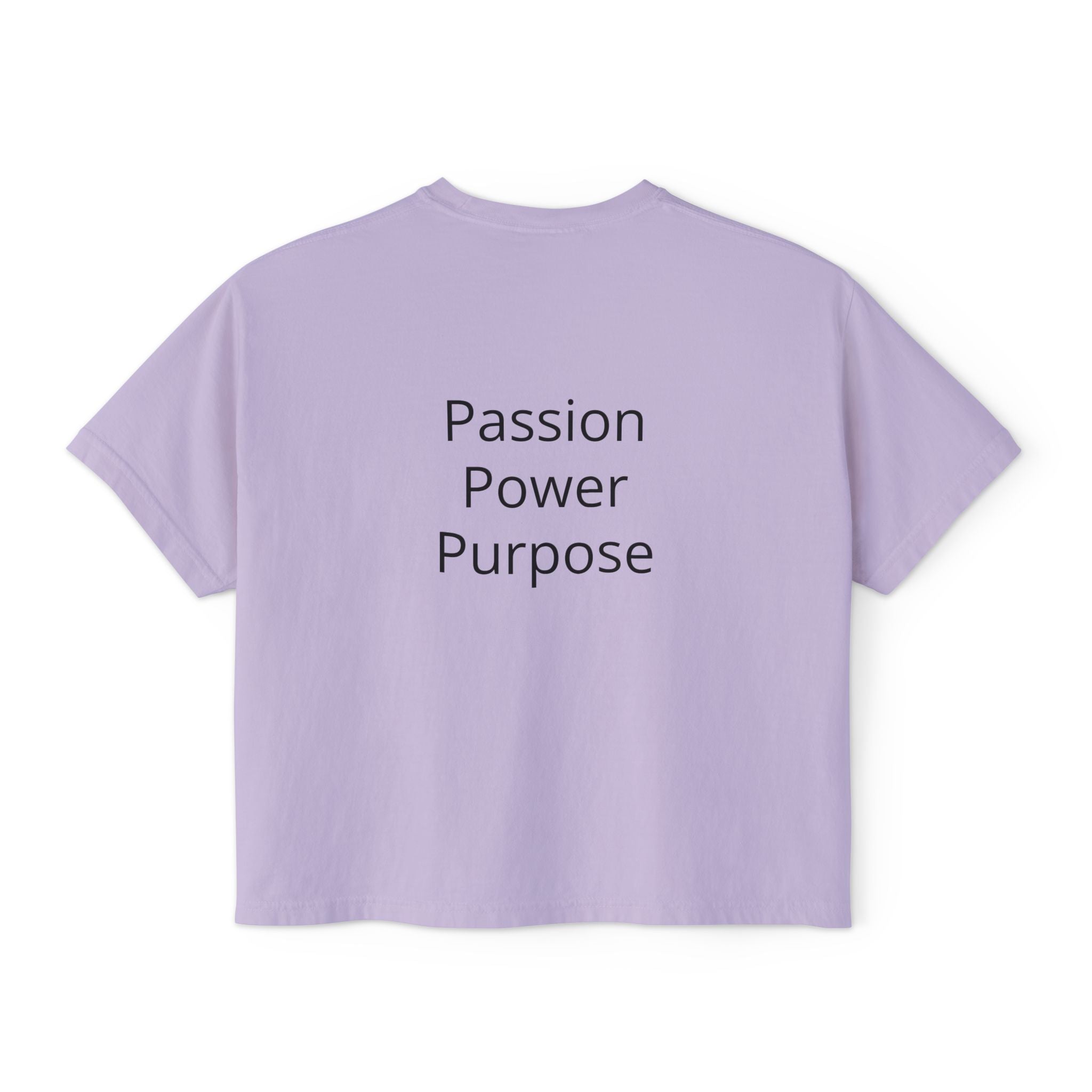 Women’s Boxy Tee — Passion Power Purpose Cropped Graphic Shirt