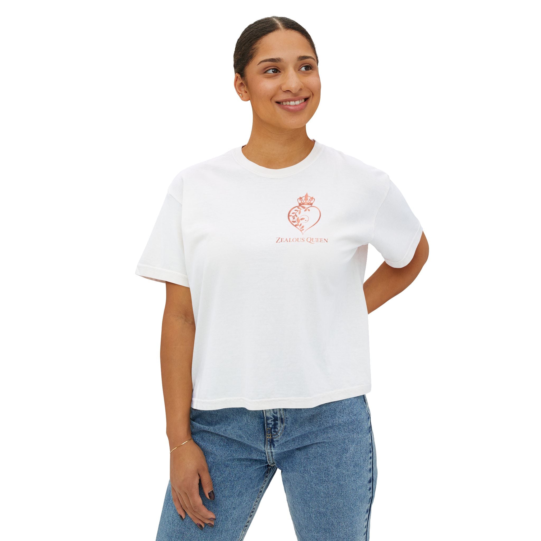 Women’s Boxy Tee — Passion Power Purpose Cropped Graphic Shirt
