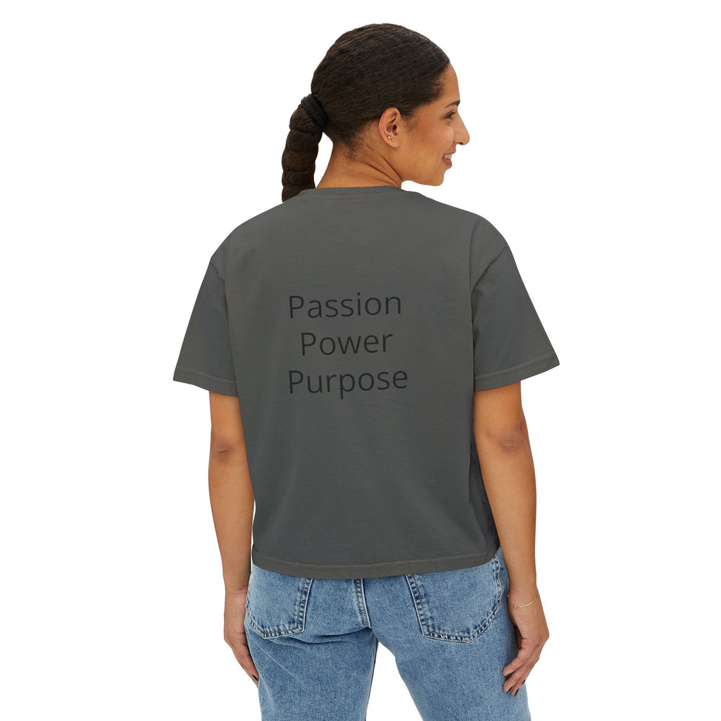 Women’s Boxy Tee — Passion Power Purpose Cropped Graphic Shirt