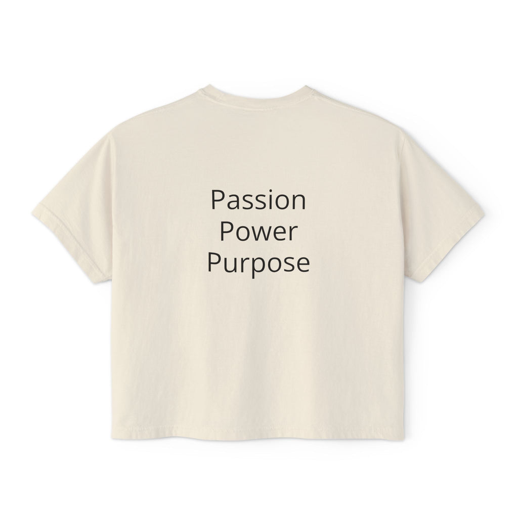 Women’s Boxy Tee — Passion Power Purpose Cropped Graphic Shirt