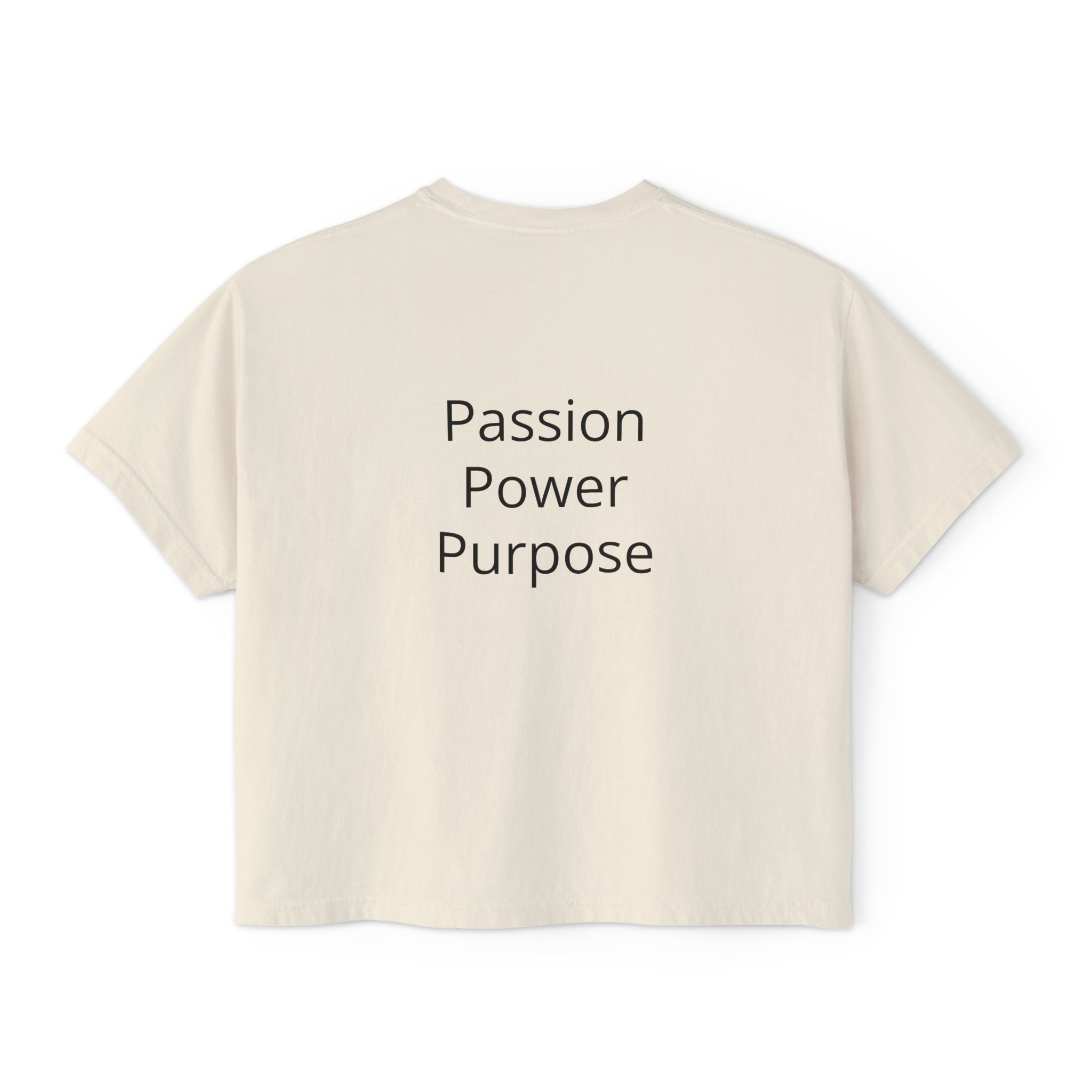 Women’s Boxy Tee — Passion Power Purpose Cropped Graphic Shirt