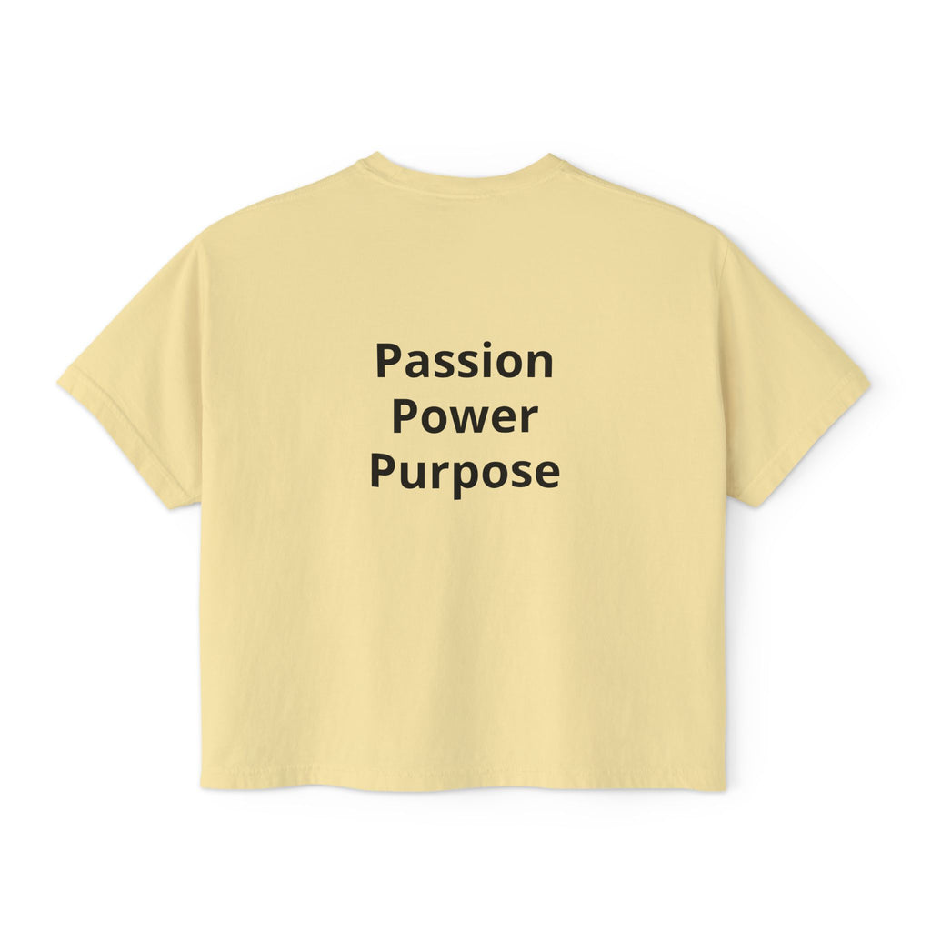 Women’s Boxy Tee — Passion Power Purpose Cropped Graphic Shirt