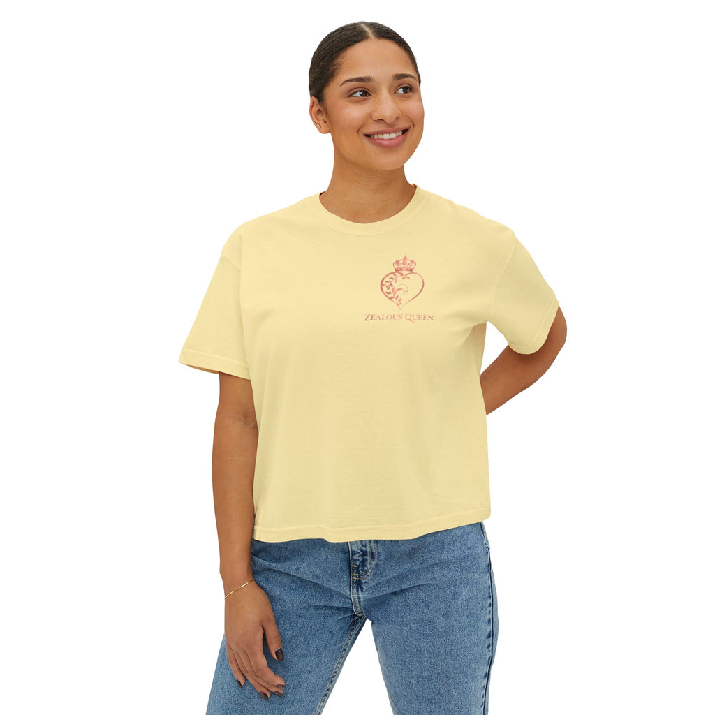 Women’s Boxy Tee — Passion Power Purpose Cropped Graphic Shirt