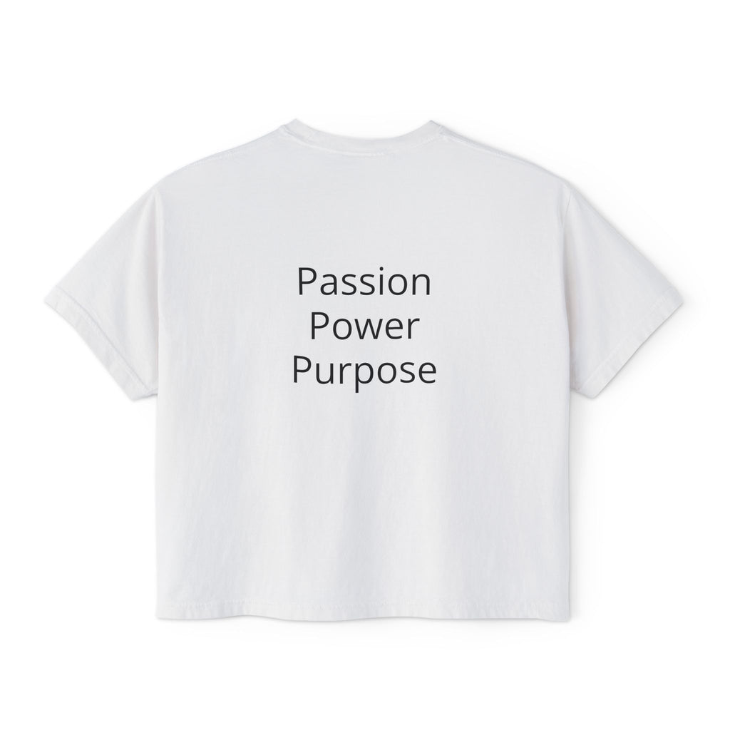 Women’s Boxy Tee — Passion Power Purpose Cropped Graphic Shirt