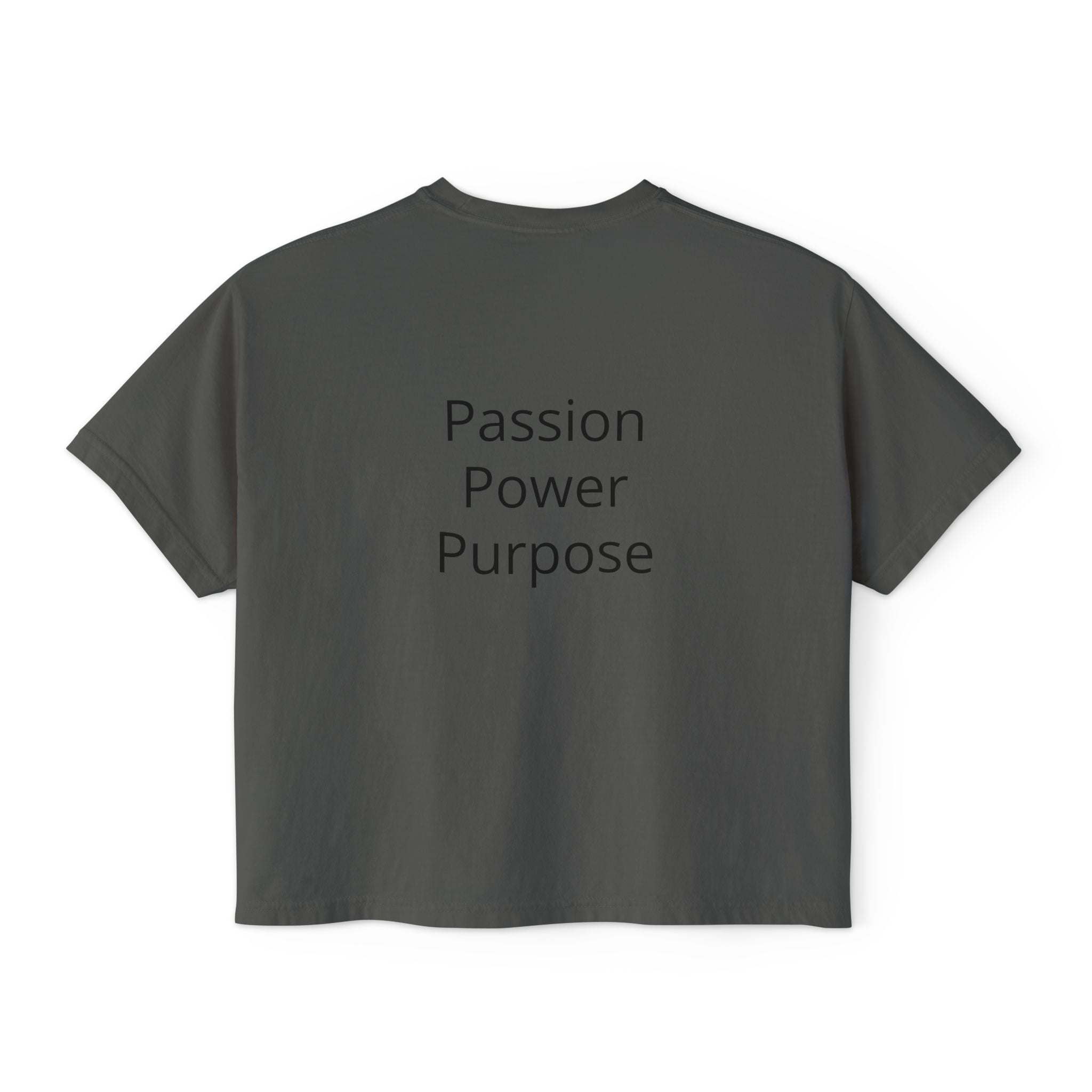 Women’s Boxy Tee — Passion Power Purpose Cropped Graphic Shirt