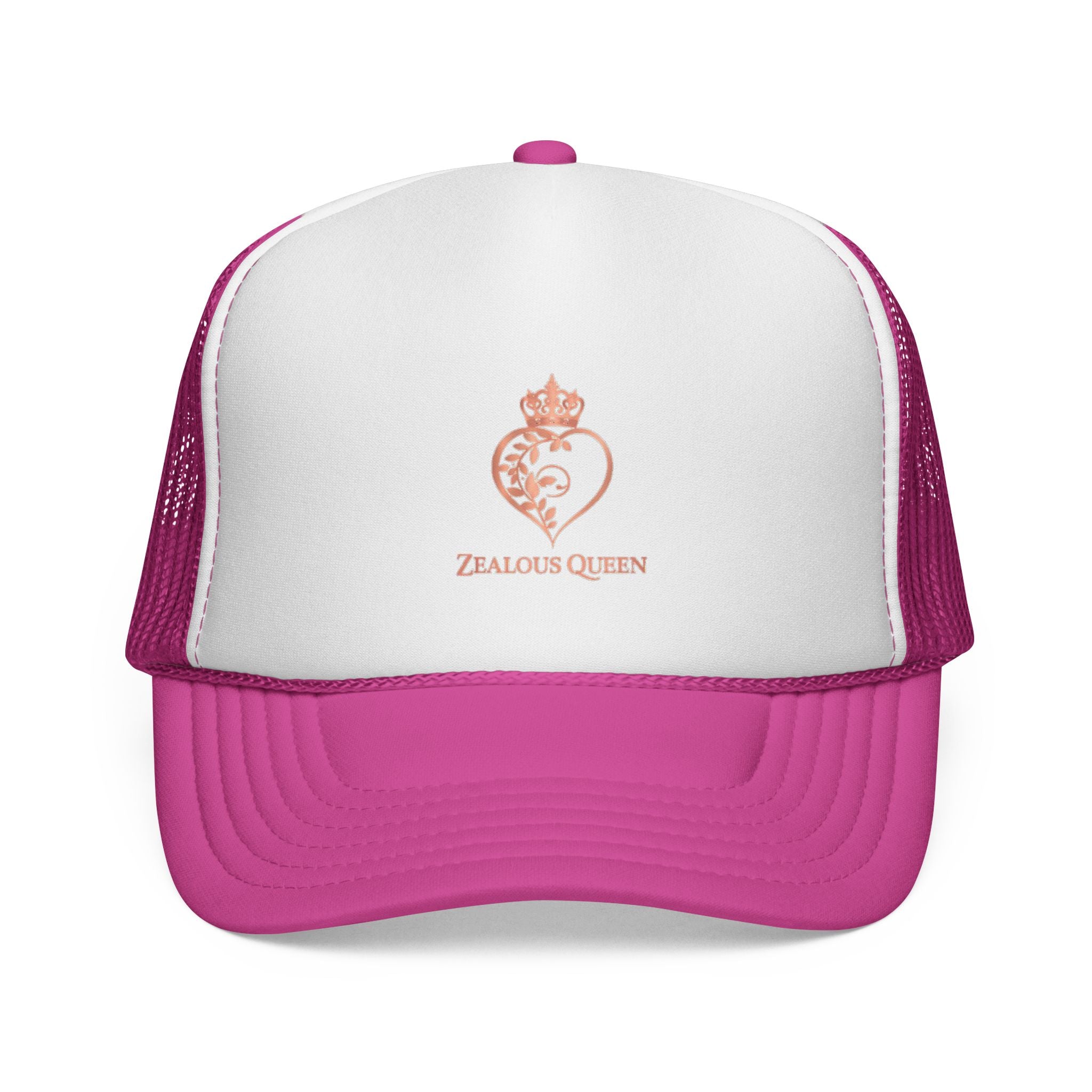 Trucker Cap — Rose Gold 'Zealous Queen' Embroidered Crest