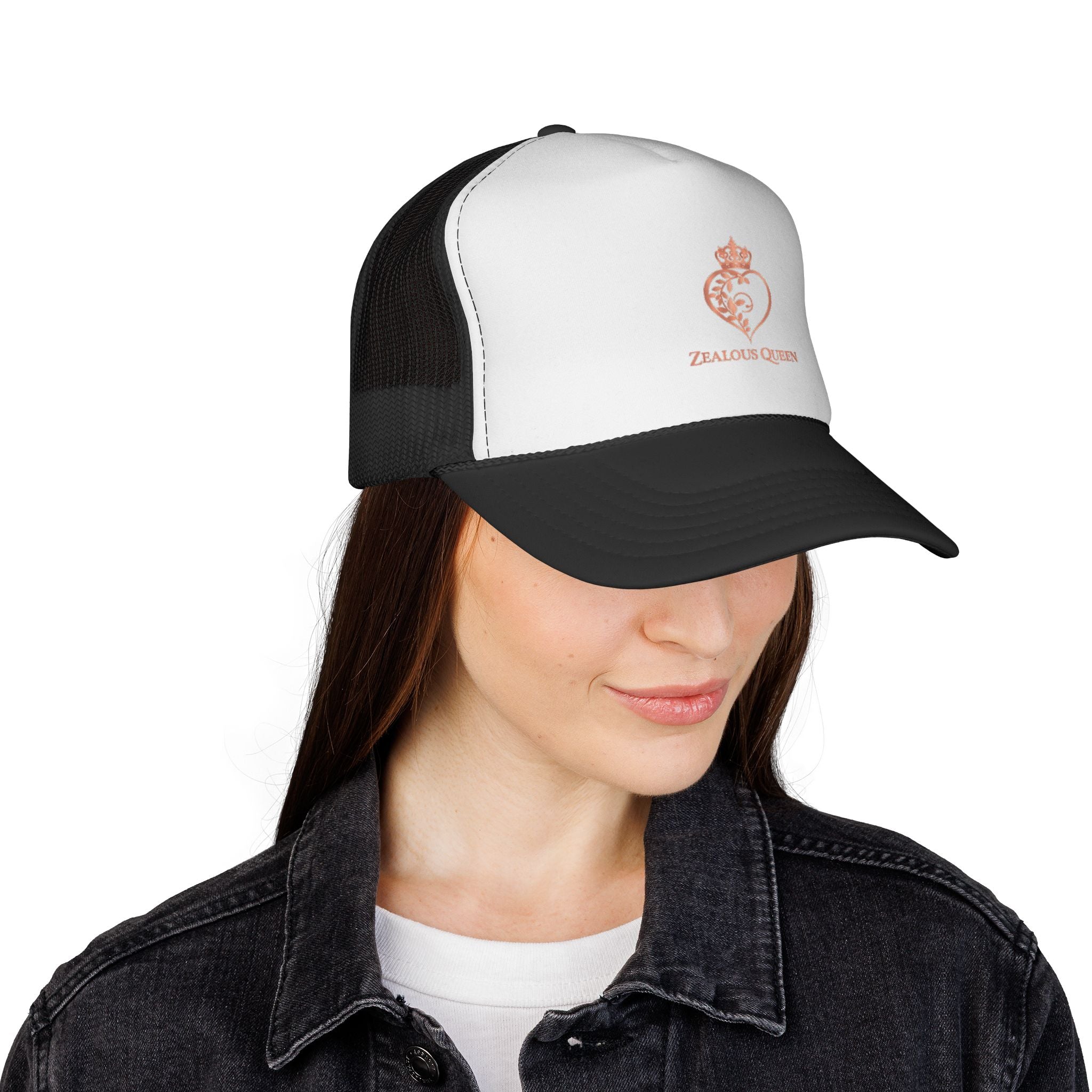 Trucker Cap — Rose Gold 'Zealous Queen' Embroidered Crest