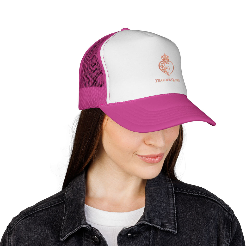 Trucker Cap — Rose Gold 'Zealous Queen' Embroidered Crest