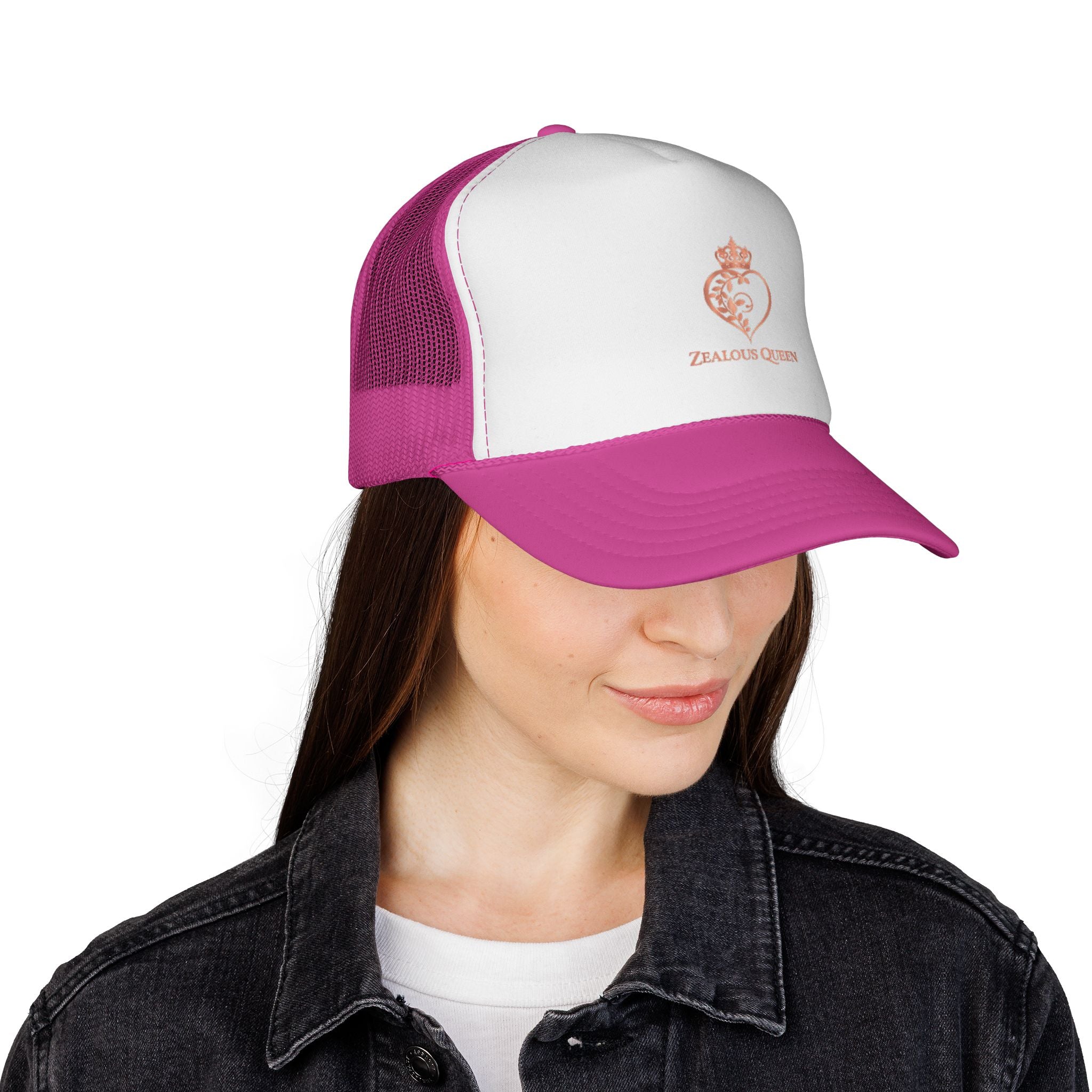 Trucker Cap — Rose Gold 'Zealous Queen' Embroidered Crest